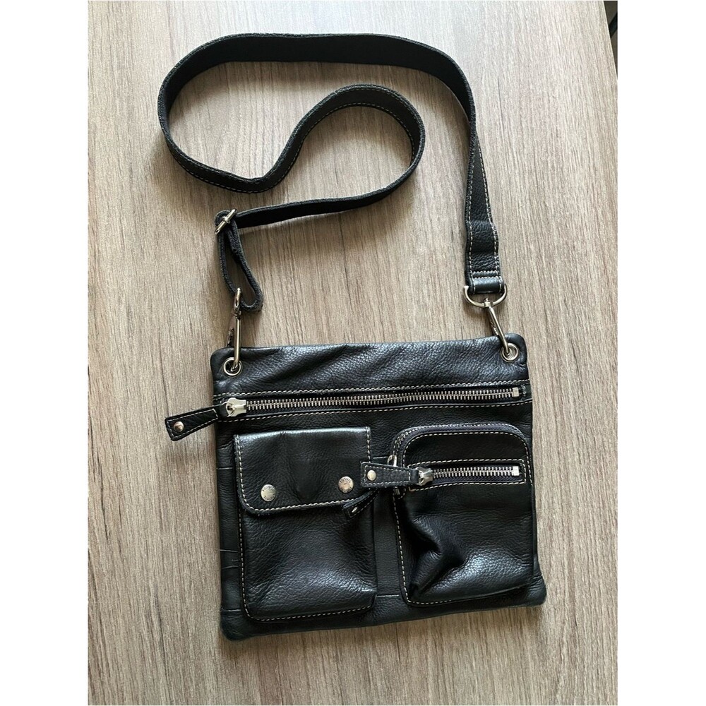 Fossil Black Pebbled Leather Crossbody Purse Bag Handbag with Adjustable Strap